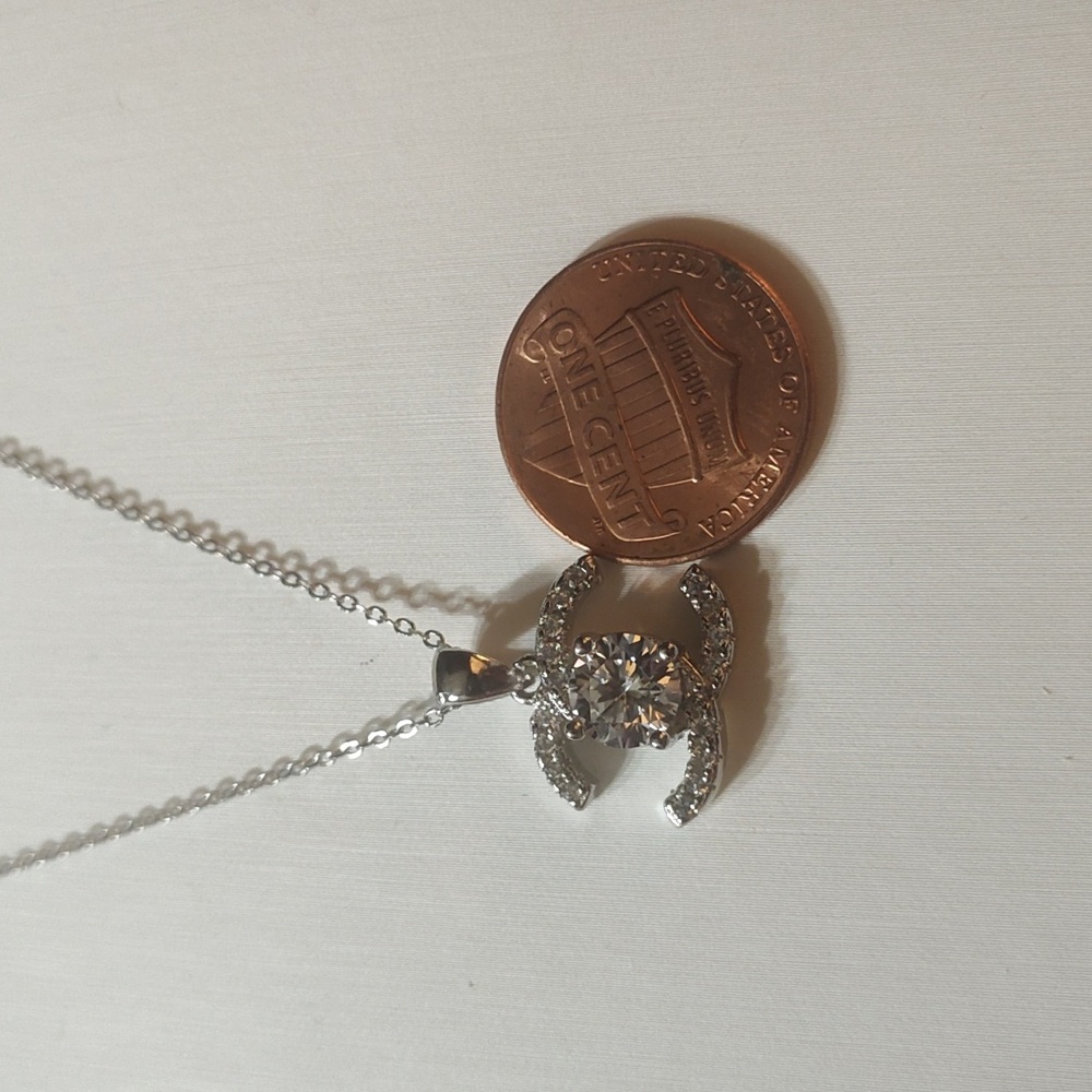 Chanel Moissanite CC 1 Carat Sterling Silver 925 Pendant 18 In Extender Necklace - Picture 5 of 5